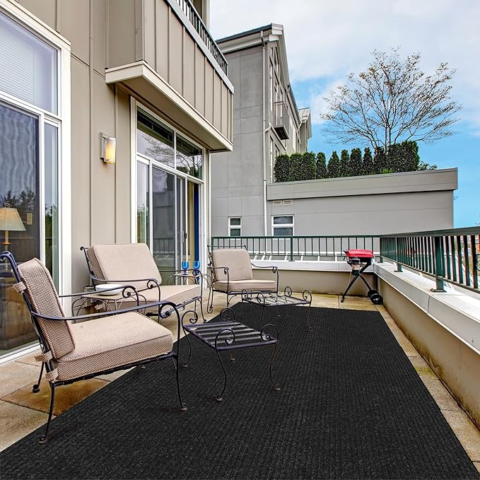 Ottomanson 3'11" x 14' Hallway Runner with Scraper Pile - Extra Durable Non-Slip Rug Mat for Indoor & Outdoor Use - Ideal for Kitchen, Entryway & Garage - High-Traffic Carpet, Black