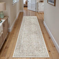 Taupe Runner Rug 2'6"x12' Washable Carpet for Hallway Kitchen Vintage Distressed Non Slip Indoor Retro Floral Bedroom Accent Throw Long Rug Bathroom Office Laundry Dining Living Room