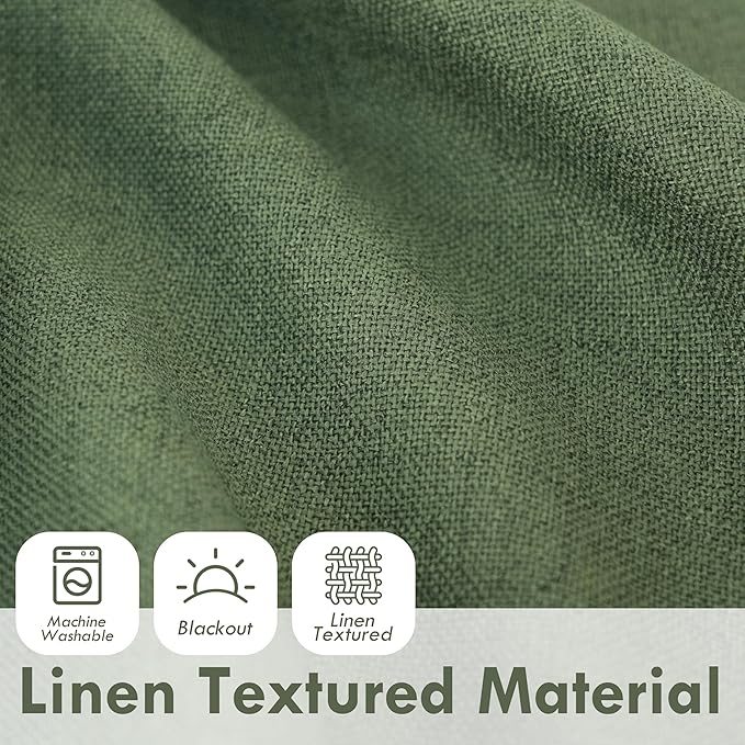 DriftAway Double Layer Linen Blackout Tie Up Curtains Thermal Insulated Fully Lined Balloon Roman Shade Bathroom Window Adjustable Rod Pocket for Small Window 39 Inch by 55 Inch Olive Green