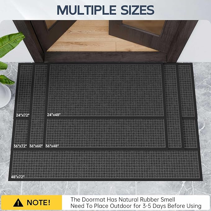 Amyracel Front Door Mat Outdoor Indoor Entrance, 24"x48" All Season Weather Outside Door Mat, Heavy Duty Rubber Backing Doormat for Entryway, Floor Inside Back Door Mats Washable