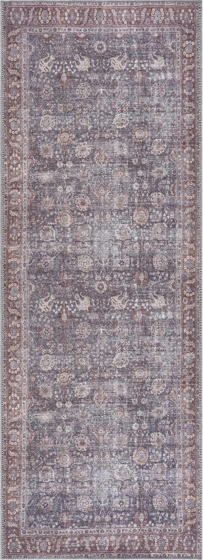 Bloom Rugs Washable 10 ft Runner - Brown/Dark Gray Traditional Runner for Entryway, Hallway, Bathroom, and Kitchen - Exact Size: 2.5' x 10'