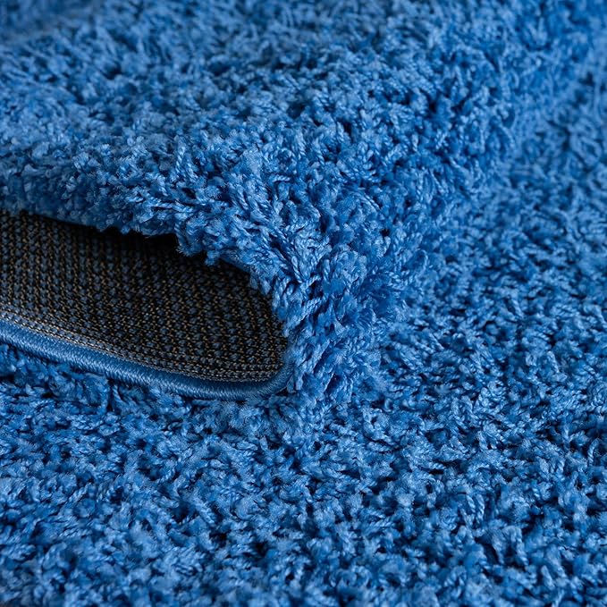Unique Loom Solid Shag Collection Area Rug (4' 1" Round, Periwinkle Blue)