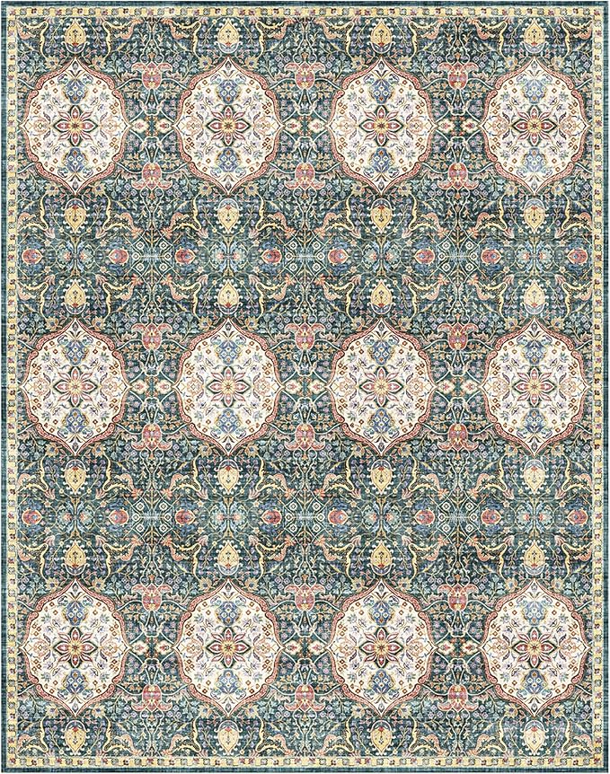 Gertmenian Indoor Bohemian Area Rug - 6x9 Medium, Non-Shedding, Ideal for High Traffic in Living Room, Bedroom, Entryway - Moroccan, Dk. Green, 26840