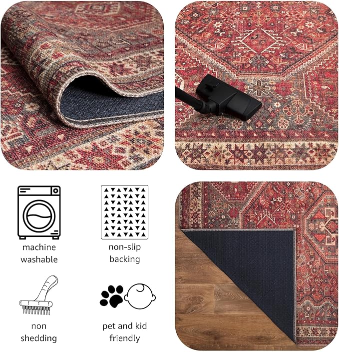 Keen Home Design 4x6 Rug - Machine Washable Area Rug with Non-Slip Backing, Ideal for Living Room, Dining Room, Bedroom - Vintage, Easy Clean, Durable, Low Pile Rug - (4' x 6')