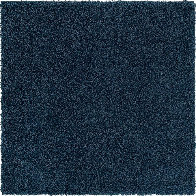 Unique Loom Solid Shag Collection Area Rug (5' 1" Square, Sapphire Blue/ Navy Blue)