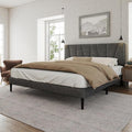 Full Size Bed Frame with Fabric Upholstered Headboard, Platform Bed with Wooden Slats Support, Fully Mattress Foundation, Box Spring Optional, Easy Assembly