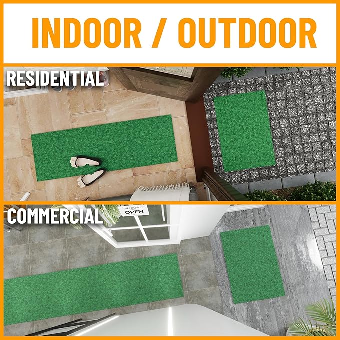 Ottomanson 6'6" x 51' Hallway Runner with Scraper Pile - Extra Durable Non-Slip Rug Mat for Indoor & Outdoor Use - Ideal for Kitchen, Entryway & Garage - High-Traffic Carpet, Green