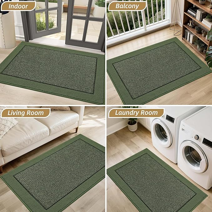BEQHAUSE Indoor Door Mat 24" x 36", Dirt Trapper Door Mats Non-Slip Entryway Rugs Washable, Resist Dirt Absorbent Welcome Mat, Low Profile Floor Mats for Front Back Door and Entryway, Green