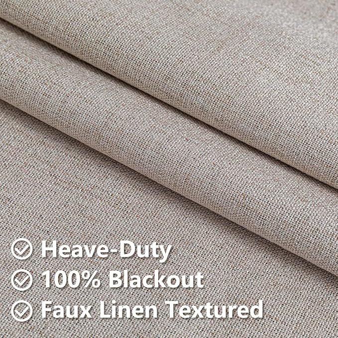 100% Blackout Curtains 72 Inch Length 2 Panels Set, Black Out Curtains for Living Room, Beige Thermal Insulated Grommet Drapes Bedroom Luxury Decor Privacy(70W × 72L inch, Beige)