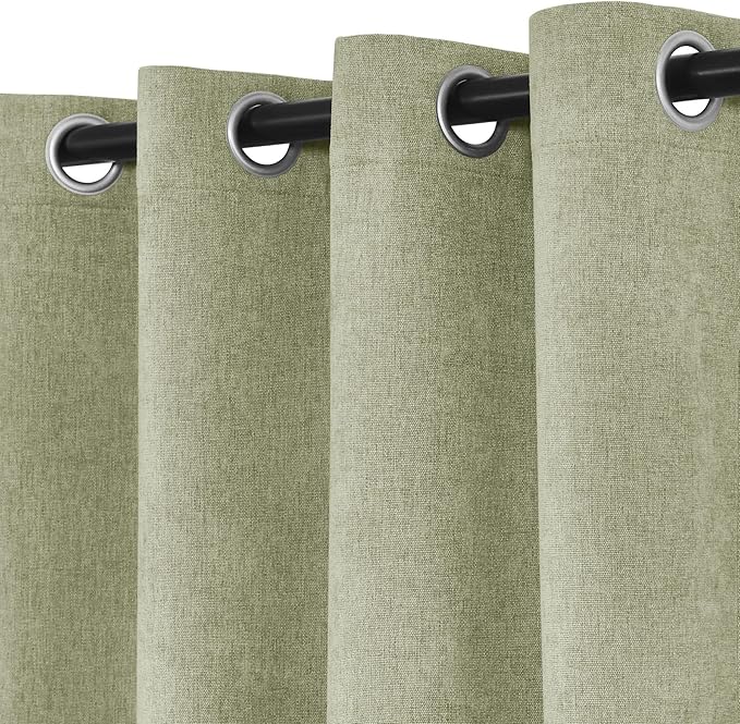 Macochico 100" Wx84 L Green Tint Full Blackout Curtains for Sliding Door, Thermal Insulated Drapery for Living Room Bedroom Windows Patio Door, Modern Chenille Grommet Curtains with Tieback 1 Panel