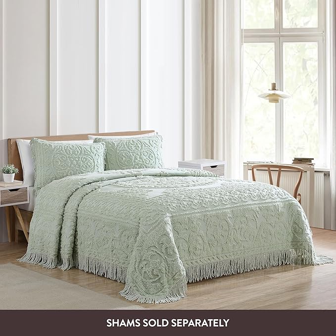 Beatrice Home Fashions Medallion Chenille Bedspread, Twin, Sage
