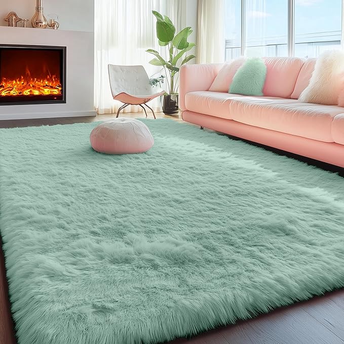 PAGISOFE Machine Washable Sage Green Rugs for Living Room, 5x7 Ft Shaggy Rug Plush Fuzzy Carpet for Bedroom,Green Kids Rug Home Decor Aesthetic,Non-Slip Floor Rugs for Nursery Decor Girl Boys Playroom