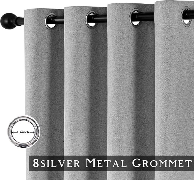 ChrisDowa 100% Blackout Grey Solid Curtains 84 Inches Long 2 Panels for Bedroom Living Room,Farmhouse Room Darkening Thermal Insulated Soundproof Grommet Top Window Treatment Drapes,52x84