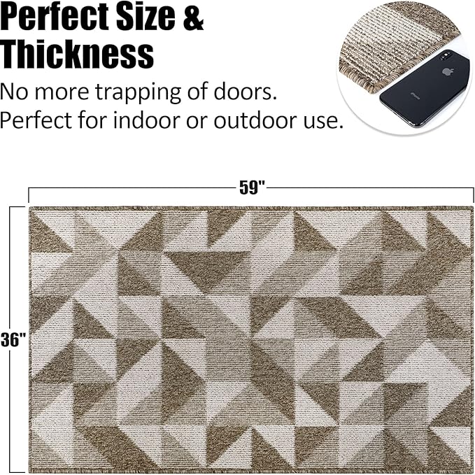 Indoor Doormat 36"x 59", Absorbent Front Back Door Mat Floor Mats, Rubber Backing Non Slip Door Mats Inside Mud Dirt Trapper Entrance Front Door Rug Carpet, Machine Washable Low Profile-Brown Geome