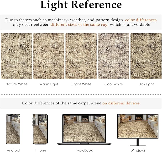 5x7 Area Rug Washable Vintage Neutral Living Room Carpet Large Indoor Non Slip Brown Bedroom Distressed Low Pile Retro Accent Throw Rug for Dining Room