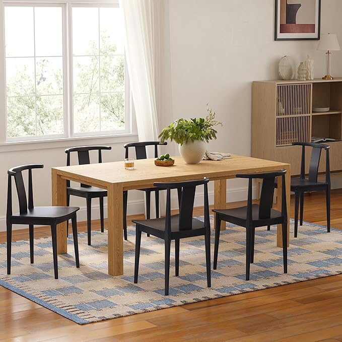 Wood Dining Room Chairs Set of 6, Mid Century Modern Kitchen Chairs Wishbone Chair with Curved Back Armless Accent Chair for Living Room Restaurant, Black