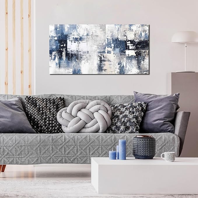 Prepeyssee White and Blue Abstract Canvas Wall Art for Living Room Bedroom Home Office Large Modern Grey Abstract Canvas Prints Picture Ready to Hang Size 20x40