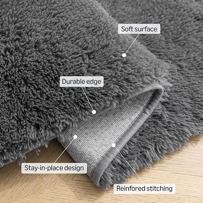 Amazon Basics Fluffy Washable Round Area Rug, Circle Shaggy Carpet for Living Room, Bedroom, Nursery, 5'R, Dark Gray