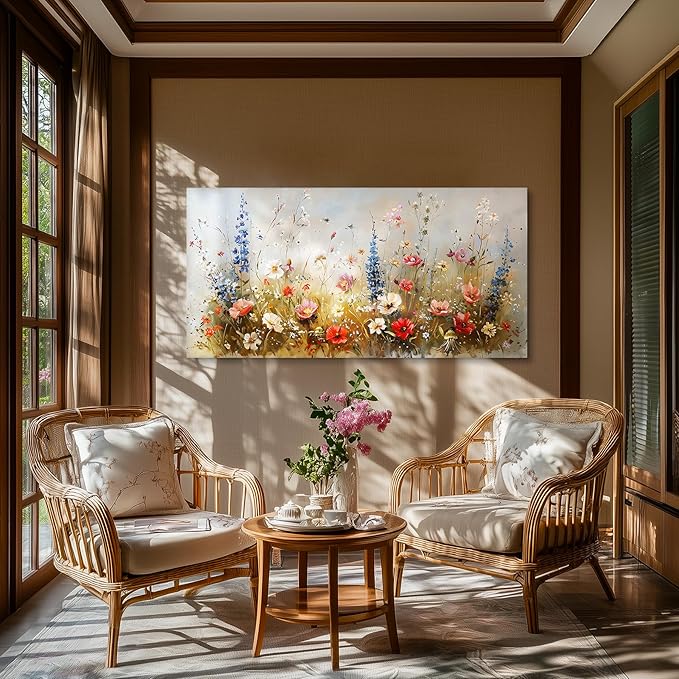 SERIMINO Modern Wildflower Wall Art, Rustic Botanical Floral Extra Large Artwork, Flower Market Canvas Art Prints, Nature Plant Wall Pictures for Living Room Dining Room Farmhouse Cottage 29X57 Inch