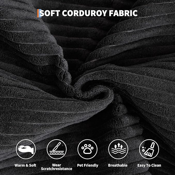 Garvee 5-in-1 Convertible Sofa Bed, 78.8" Modular Corduroy Sleeper with Sturdy Frame & No Assembly, Multi-Functional Futon for Small Space, Living Room & Guest Room (Black)