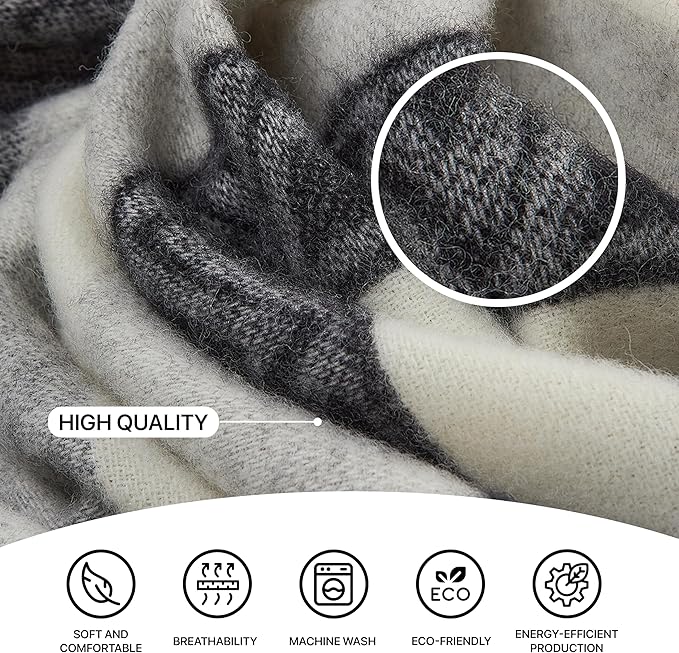 | Wool Blanket/Throw | 100% New Zealand Wool | Perfect for Home and Outdoors | Virgin Wool Throw with Fringes 67"x79" (170 x 200 cm)