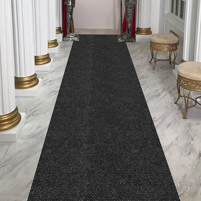Ottomanson Commercial Scrape Rib Entry Mat – Heavy Duty Ribbed Floor Mat for High Traffic – Non Slip Rubber Back, Waterproof – Indoor Outdoor Use for Offices, Schools, Lobbies, 2'7" x 24', Black