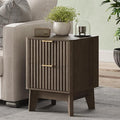 Fluted Nightstand,Modern End Table with Metal Handle,2 Storage Drawers Side Table,Bedside Table for Bedroom,Wood Nightstands,Curved Profile Design Furnitue,Walnut
