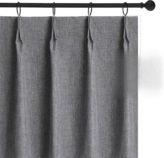 WdFour 42x63 Inch Pinch Pleated Blackout Curtains - Pack of 2, 100% Light Blocking Thermal Insulated Drapes with Textured Weave, Extra Long Back Tab Window Panels for Living Room & Bedroom,Dark Gray.