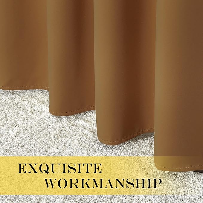 NICETOWN Patio Blackout Curtain Panels - Extra Wide Sliding Door Thermal Insulated Drape, Privacy Room Divider Curtain for Bedroom Office (Gold Brown, 66 x 118 Inch Long)