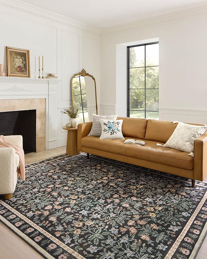 Loloi Rifle Paper Co. Eden Collection EDE-02 Mughal Garden Black 8'-6" x 11'-6" Area Rug feat. CloudPile™