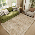 Washable 4x6 Rugs for Living Room, Boho Non-Slip Vintage Distress Small Rugs for Bedroom Nursery Office, 0.3" Neutral Oriental Throw Thin Carpet with Cushioning Pad, Brown/White/Multi