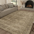 FMFUNCTEX 5x7 Washable Area Rug Neutral Vintage Brown Non Slip Low Pile Traditional Indoor Carpet for Living Room Bedroom Soft Retro Floral Mat Throw Rug for Dining Office Kitchen Dorm Entryway