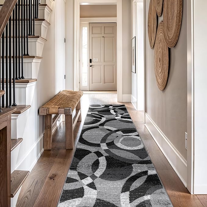 Rugshop Contemporary Abstract Circles Perfect for high Traffic Areas of Your Living Room,Bedroom,Home Office,Kitchen Runner Rug 2'7" x 8' Gray