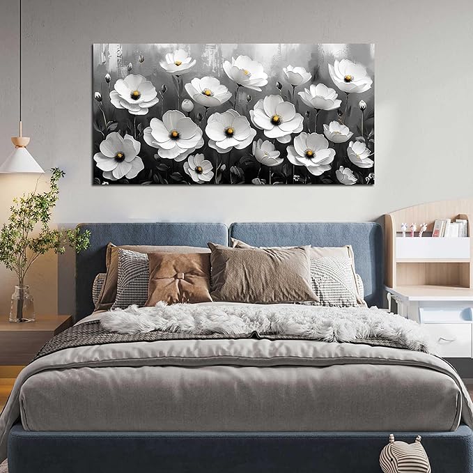 Prepeyssee Black and White Botanical Wall Art floral wall decor for Bedroom Living Room Office Modern Artwork Canvas Prints 29x59 Inch