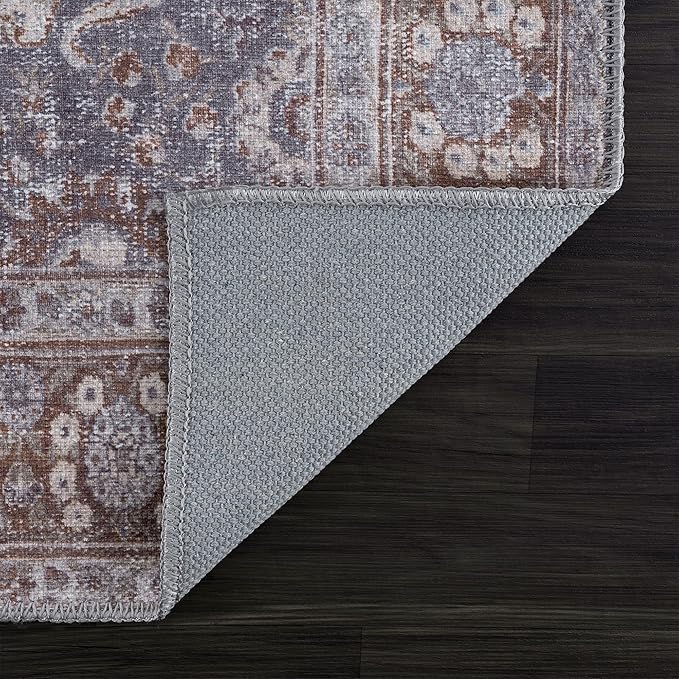 Bloom Rugs Washable 3' x 5' Rug - Brown/Dark Gray Traditional Area Rug for Living Room, Bedroom, Dining Room, and Kitchen - Exact Size: 3' x 5'