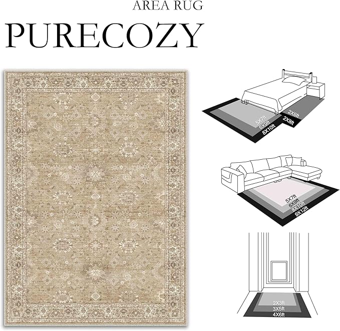 5x7 Brown Area Rug Non Slip Vintage Living Room Distressed Machine Washable Carpet Retro Indoor Bedroom Floral Traditional Accent Throw Rug for Office Kitchen Dorm Dining Room