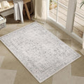 Gray Entryway Area Rug 2x3 Door Mat Machine Washable Kitchen Vintage Distressed Non Slip Carpet Indoor Grey Retro Floral Accent Throw Small Rug for Bathroom Office Bedroom Dining Living Room