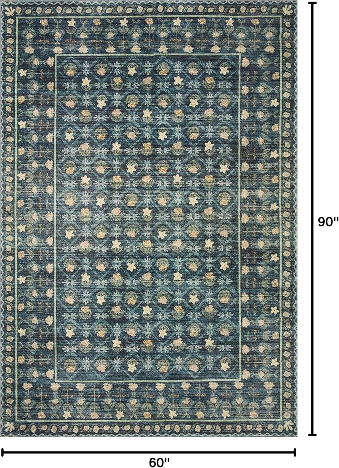 Loloi Rifle Paper Co. Eden Collection EDE-03 Lattice Indigo 5'-0" x 7'-6" Area Rug feat. CloudPile™