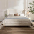 King Size Upholstered Bed Frame, Harper 54" Tall Headboard Platform Beds, Wingback Headboard Bedframes/No Box Spring Needed/Easy Assembly/Elegant Simplicit, Beige Boucle