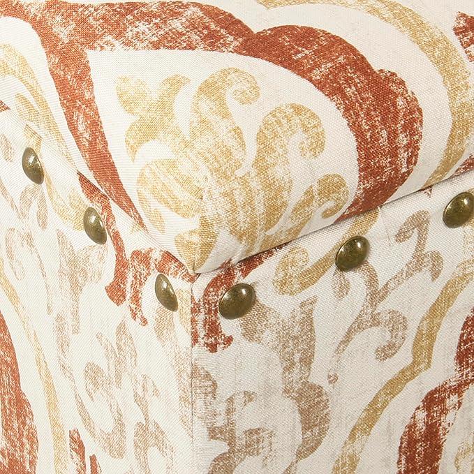 HomePop Large Storage Bench with Nailhead Trim -Orange and Cream Medallion