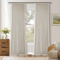 105 Inch Blackout Linen Curtains Pinch Pleat for Bedroom Living Room Darkening Neutral Pleated 100% Black Out Thermal Insulated Window Drapes Double Layer Soundproof Curtains 2 Panels Ivory Natural