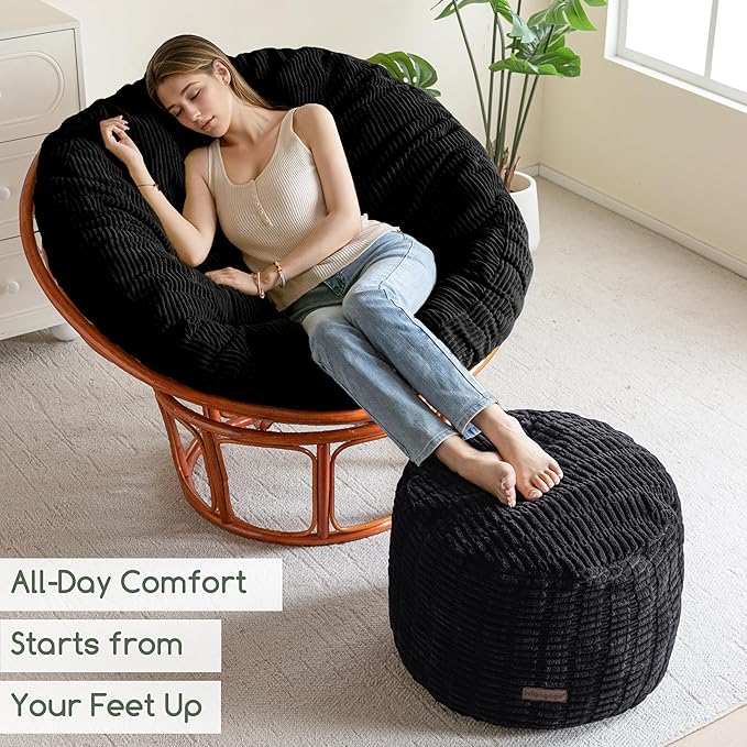 HIGOGOGO Pouf Ottoman Stuffed Round Modern Foam Filled Foot Rest Poufs for Living Room Chair Decorative 26 X 18 Inches Boho Relax Stool for Wedding Christmas Party, Black