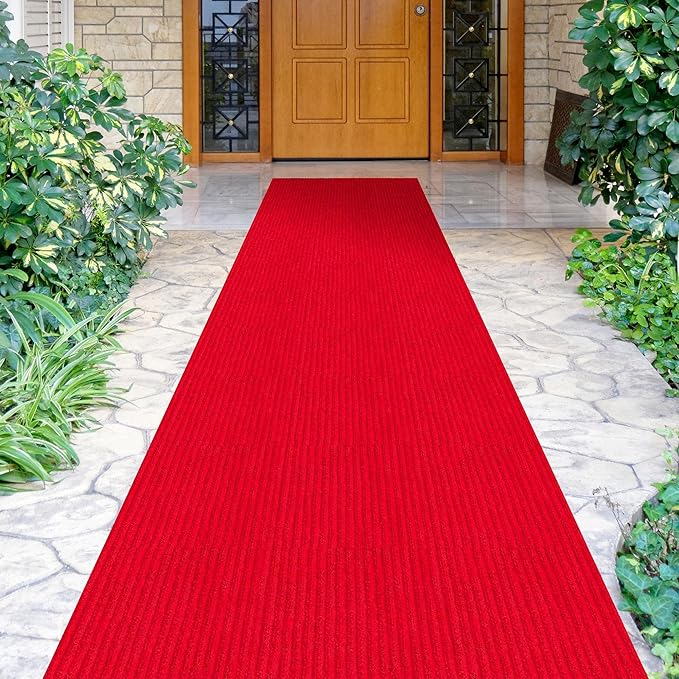 Ottomanson 2'7" x 49' Hallway Runner with Scraper Pile Extra Durable Non-Slip Rug Mat for Indoor & Outdoor Use - Ideal for Kitchen, Entryway, Patio & Garage - High-Traffic Carpet, Red