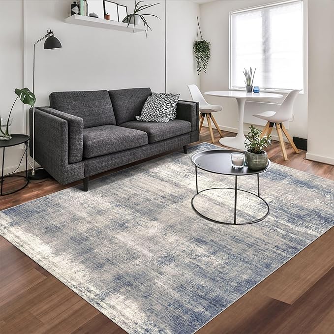 3x5 Rug, Small Area Rug for Living Room, Bedroom, Kitchen, Machine Washable Non-Slip Throw Rug, Modern Abstract Carpet for Entryway Nursery Coffee Table - Durable (Grey/Navy)