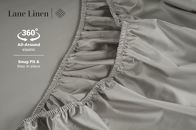 LANE LINEN 100% Cotton Sheets Full Size 600 Thread Count, Mercerized Cotton Fully Elasticized Fitted Sheet, Z Hem Top Sheet and Eurpoean Closure Pillowcases, Luxury Hotel Style Bedding Set- Silver