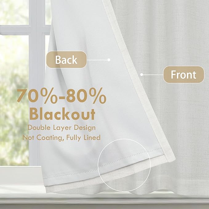 DriftAway Double Layer Linen Blackout Tie Up Curtains Thermal Insulated Fully Lined Balloon Roman Shade Bathroom Window Adjustable Rod Pocket for Small Window 25 Inch by 47 Inch Ivory Cream