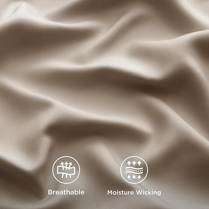 Bedsure Queen Sheet Set, Rayon Derived from Bamboo, Cooling Sheets, Breathable & Soft, Deep Pocket Up to 16 Inches, Hotel Luxury Silky Bedding for Hot Sleepers, Simply Taupe
