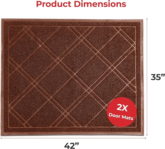 SlipToGrip Universal Door Mat, Plaid Design - Brown, 42 x 35 - Anti Slip, Durable and Washable, Outdoor and Indoor Floor Welcome Mat - Patio, Front Door, Dust Absorbent