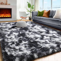 PAGISOFE Black White Rugs for Living Room 6x9, Shag Fuzzy Fluffy Washable Rugs for Bedroom Kids Room Playroom Dorm Shaggy Soft Carpet for Home Decor Aesthetic Plush Bedside Rug Modern Grey Rug