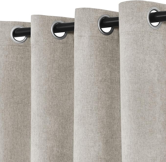 Macochico 100% Blackout Chenille Curtains for Living Room Classic Chenille Window Curtain Panels Thermal Drapes for Bedroom Hotel Grommet Curtains with Tieback Beige 84" Wx96 L 1 Panel